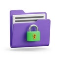 Purple folder with documents and padlock isolated on white background Royalty Free Stock Photo
