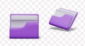 Purple folder with white sheets, front and side view. Color realistic folder with files