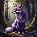 A purple fox sitting on top of a tree branch. Beautiful picture of purple fox.