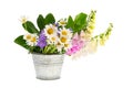 Purple Foxglove and white daisies in bucket Royalty Free Stock Photo