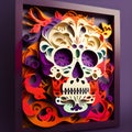 Purple Frame Skull Floral Papercut.