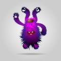 Purple funny fluffy monster waving his paw Royalty Free Stock Photo