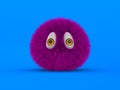 Purple furry monster on blue background. Isolated 3D illustration Royalty Free Stock Photo