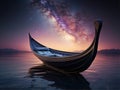 Purple Galactic Gondola. Surreal Cosmic Boat. AI generated