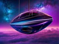 Purple Galactic Gondola. Surreal Cosmic Boat. AI generated