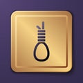 Purple Gallows rope loop hanging icon isolated on purple background. Rope tied into noose. Suicide, hanging or lynching