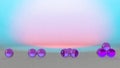 Purple gem balls lined with bright sun background, 3d illustration