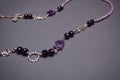 Purple Gemstone and Glass Bead Chain Necklace Detain - Copy Space Royalty Free Stock Photo