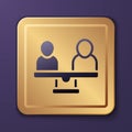 Purple Gender equality icon isolated on purple background. Equal pay and opportunity business concept. Gold square