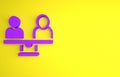 Purple Gender equality icon isolated on yellow background. Equal pay and opportunity business concept. Minimalism