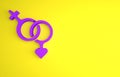 Purple Gender icon isolated on yellow background. Symbols of men and women. Sex symbol. Happy Valentines day. Minimalism