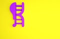 Purple Genetically modified chicken icon isolated on yellow background. Syringe being injected to chicken. Minimalism