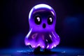 Purple ghost with big eyes standing in dark room with black background. Generative AI Royalty Free Stock Photo