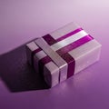 Purple Gift Box with Glitter Ribbons Royalty Free Stock Photo