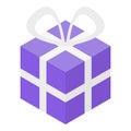 Purple gift box icon, isometric style