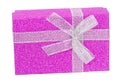 Purple gift box and sliver ribbon on white background