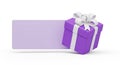 Purple Gift Box with White Ribbon and Blank Lavender Tag on White Background present violet Royalty Free Stock Photo