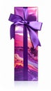 Purple Gift Box Wrapped With Abstract Pattern And Bow Isolated On White Royalty Free Stock Photo