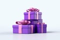 Purple Gift Boxes Set On White Background, 3D. Generative AI Royalty Free Stock Photo