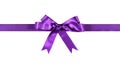 Purple gift ribbon bow straight horizontal isolated on white background