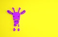 Purple Giraffe head icon isolated on yellow background. Animal symbol. Minimalism concept. 3d illustration 3D render Royalty Free Stock Photo