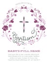 Purple Girl's Baptism/Christening Invitation with Cross Design and Flowers - High Resolution or Vector