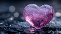 A Purple Glass Heart Rests On A Dark Wet Surface Royalty Free Stock Photo