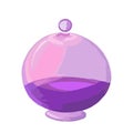 Purple glass round flask, vial, bottle, container, jar with liquid inside.