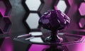 purple glass sphere with hexagonal pattern sits on black pedestal, set against backdrop geometric pattern in Royalty Free Stock Photo