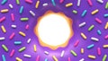 Purple glazed donut with colorful sprinkles and place for your content