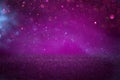 Purple glitter lights background. defocused. Royalty Free Stock Photo