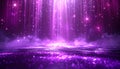 Purple Glittering Particles and Smoke Falling From Spotlight on Ground abstract background Royalty Free Stock Photo