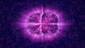 Purple glowing brain wired on neural surface or electronic conductors Royalty Free Stock Photo