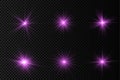 Purple glowing light star, violet burst sun rays. Royalty Free Stock Photo