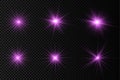 Purple glowing light star, violet burst sun rays. Royalty Free Stock Photo