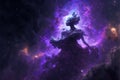 Purple goddess awakening concept in cosmical abstract art
