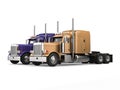 Purple and gold big semi - trailer trucks - side by side