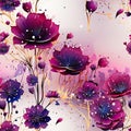 Purple and gold flower seamless art with delicate landscapes (tiled