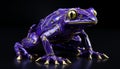 the purple and gold frog figurine is sitting on the black background Royalty Free Stock Photo