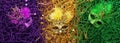 Purple, Gold, and Green Mardi Gras beads and masks Royalty Free Stock Photo