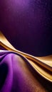 Purple and gold silk texture background. Abstract textile elegant luxury violet and golden banner. Satin wavy backdrop Royalty Free Stock Photo