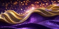 Purple and gold textile background, luxury fabric and bokeh lights Royalty Free Stock Photo