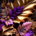 Purple and golden abstract flower Illustration for prints, wall art, cover and invitation