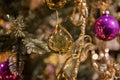 Gold with purple christmas ornament Royalty Free Stock Photo