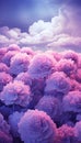 Purple gradient mystical moonlight sky with clouds and flowers, background for phone screen