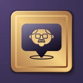Purple Grandfather icon isolated on purple background. Gold square button. Vector