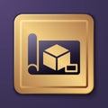 Purple Graphing paper for engineering icon isolated on purple background. Gold square button. Vector