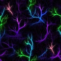 Purple Green Blue Fire Neurons On Black Background. Tile Seamless Background. Generative AI