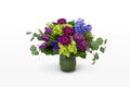 Purple and Green Flower Bouquet in a Vase with Tulips Daisies - Isolated on White - Florist