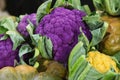 Purple, Green, Orange Cauliflower at the farmers market Royalty Free Stock Photo